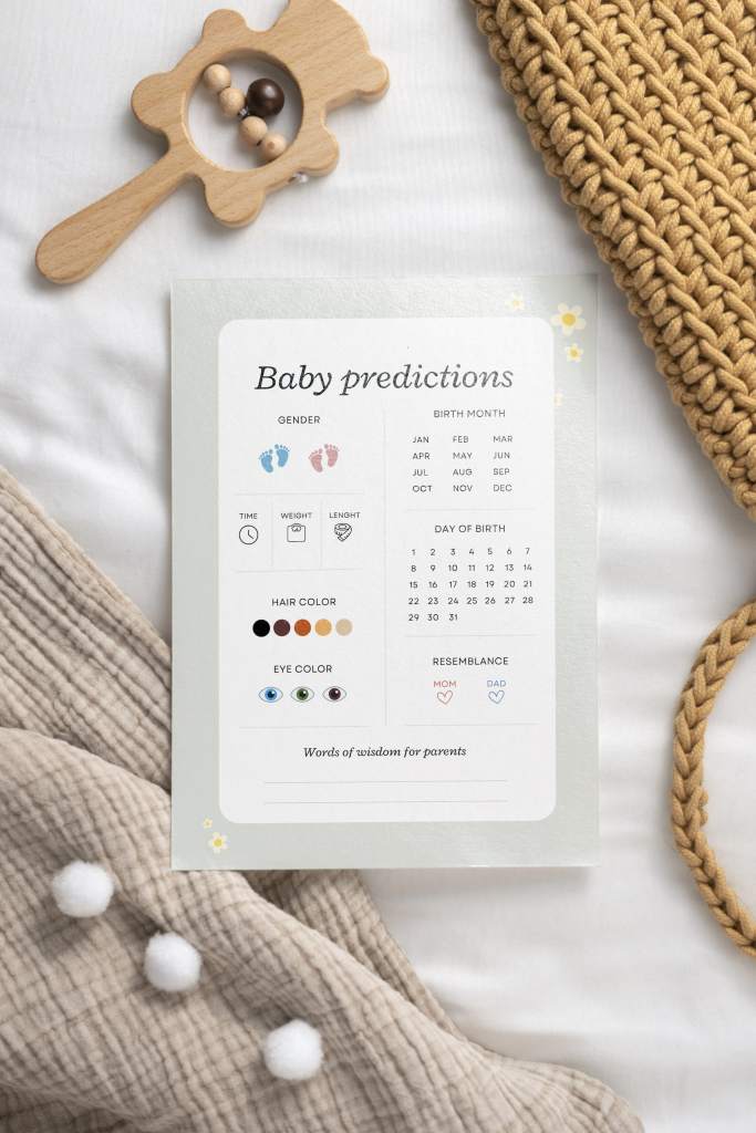Baby predictions card with Wishes for baby card editable printable in Canva