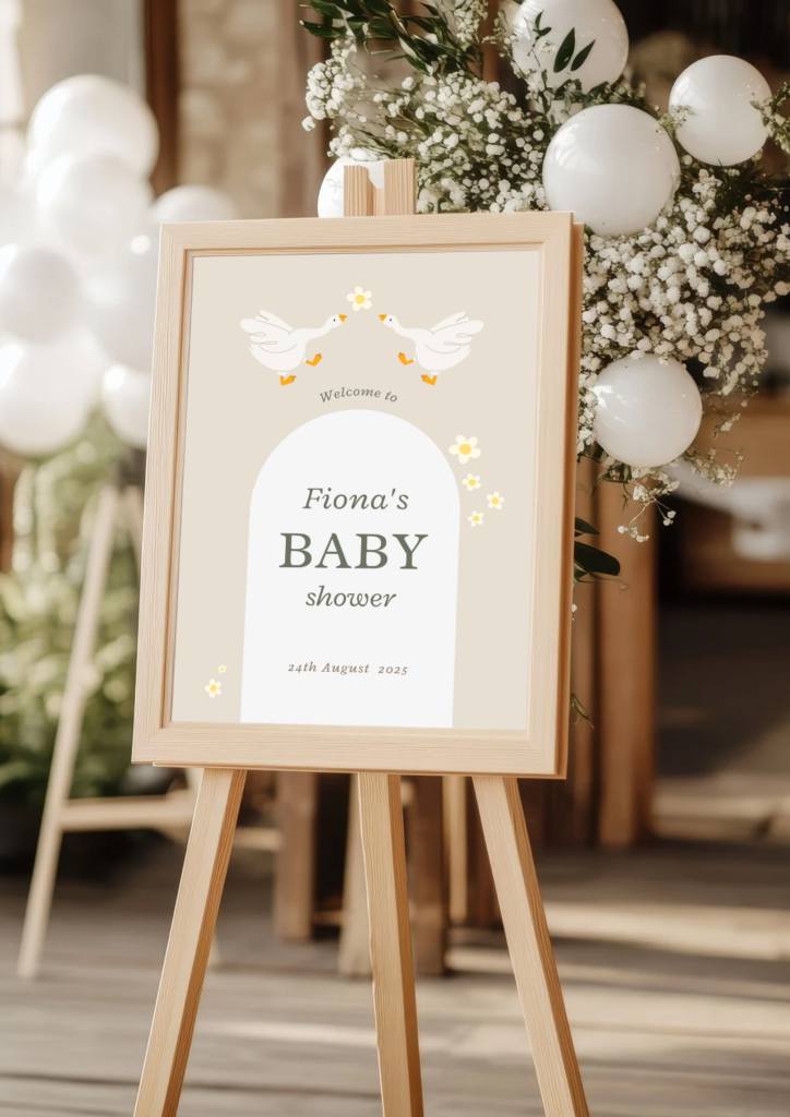 Spring-themed baby shower printable bundle welcome sign – editable Canva template

