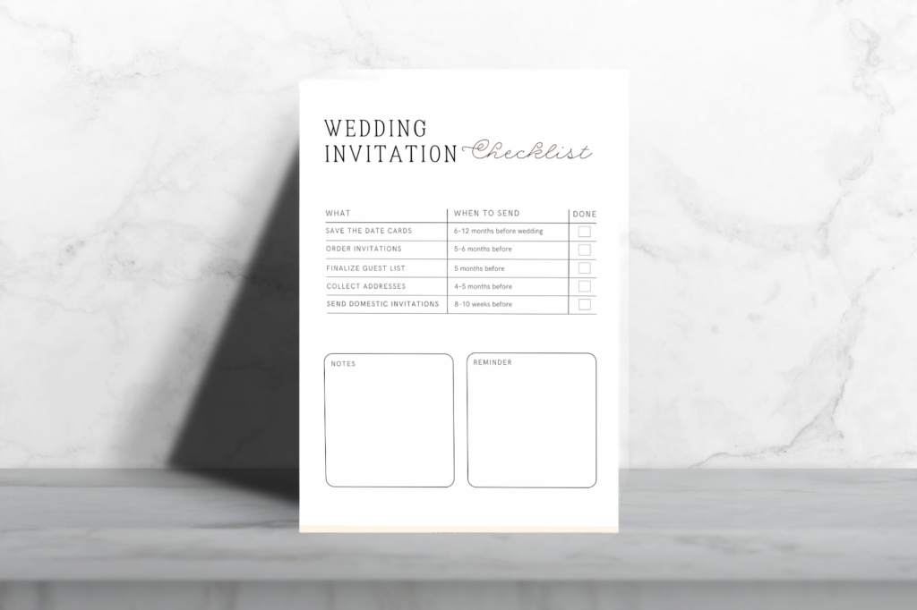Wedding invitation checklist download for free Wedding invitation checklist downloadable for free or customizable in Canva (with free account)